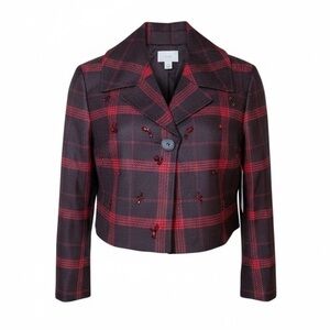 NWT Lewit Red Brown Wool Lined Jacket Rhinestone Embellished SZ M Blazer Classic